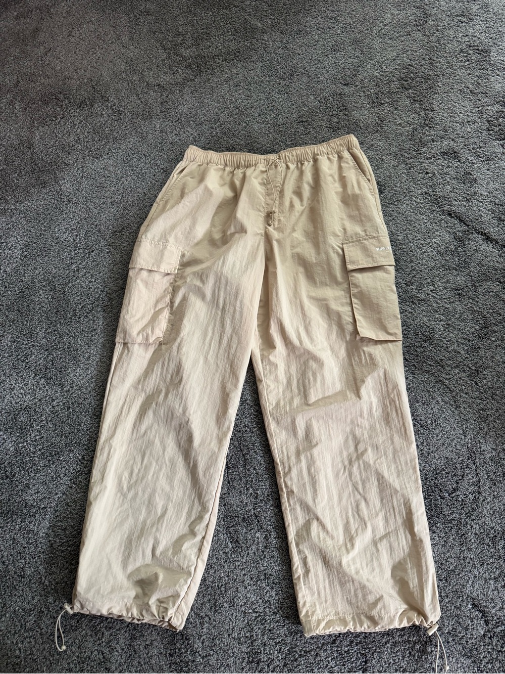 Relaxed Fit Women’s Beige Cargo Pants with Drawcord Ankles